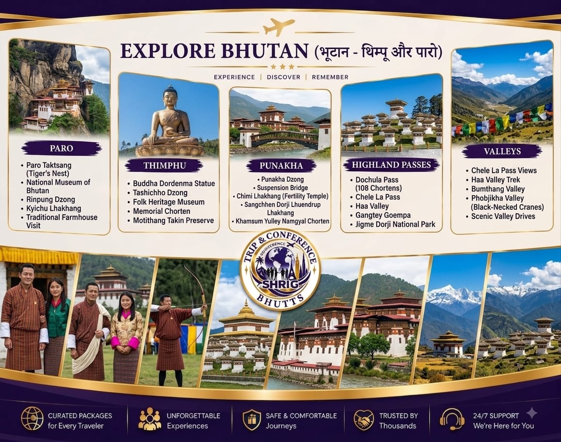 Explore Bhutan tour package — Paro, Thimphu, Punakha, highland passes and valleys