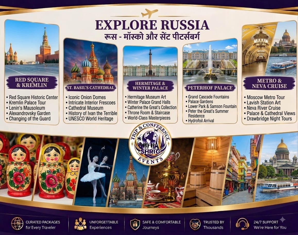 Explore Russia tour package — Red Square, St Basil's Cathedral, the Hermitage, Peterhof Palace and a Neva river cruise